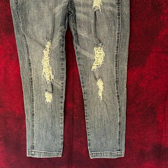 WOMENS LOVE CULTURE JEANS OVERALLS, LIGHT BLUE DENIM, DISTRESSED, MEDIUM SIZE - Picture 4 of 15